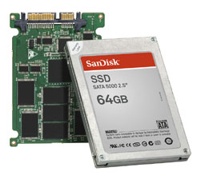 Flash-Speicher (hier: Sandisk SSD 64gb) bietet viele Vorteile - nur der Preis ist noch hoch